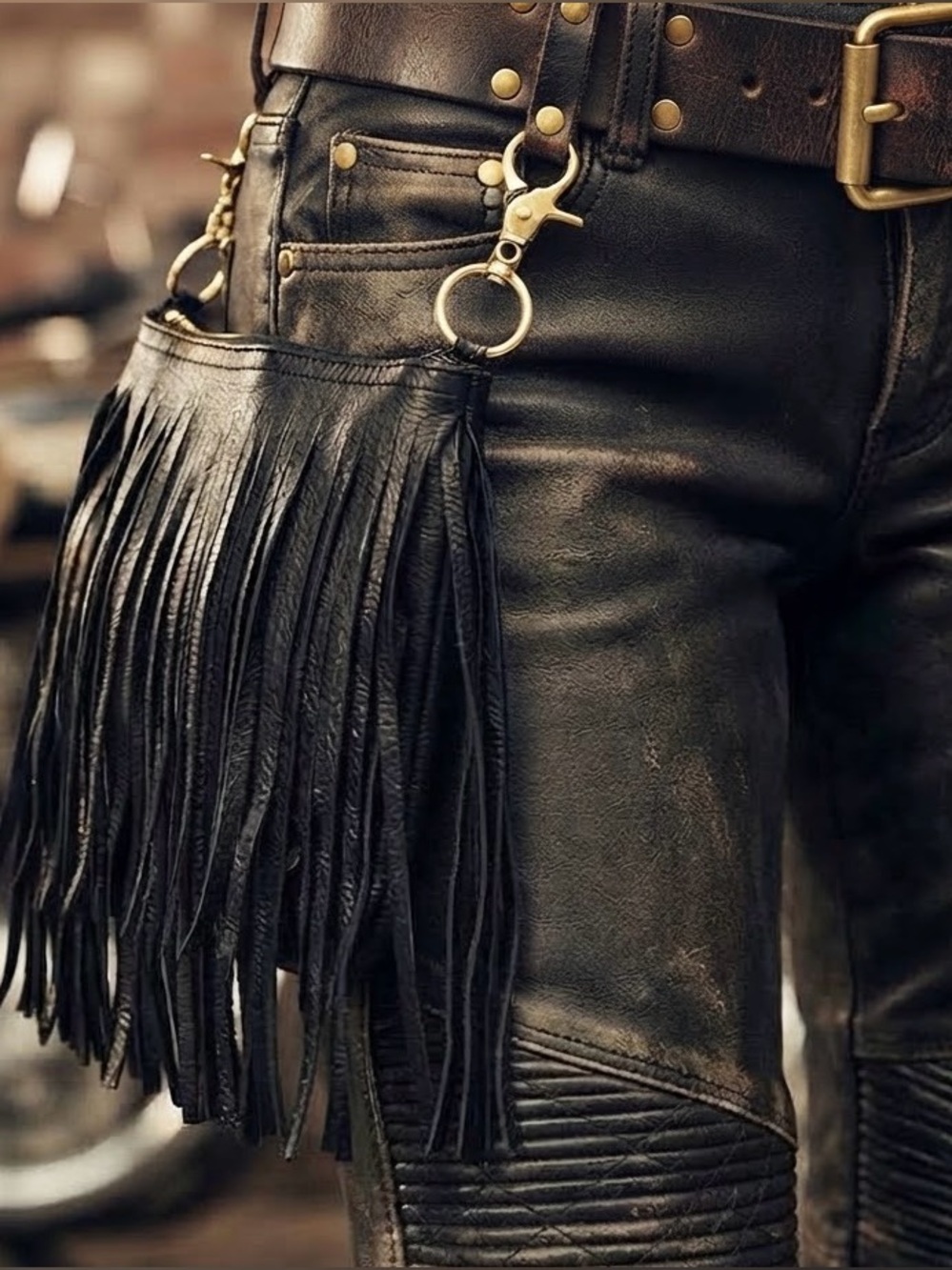 Black Fringed Faux Leather Biker
Hip Clip - Purse. Concert/Festival
Pouch.